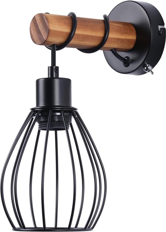 Lightess Vintage Wandlamp met Schakelaar Indoor Wandlamp Zwart Industriële Wandlamp Retro E27 Antieke Lamp Wand Metaal Wandspot voor Café Restaurant Slaapkamer(Zonder Lamp