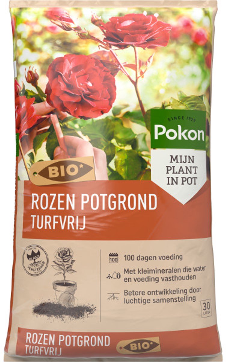 Pokon Bio Rozen Potgrond Turfvrij - 30L - Biologische potgrond - 100 dagen voeding