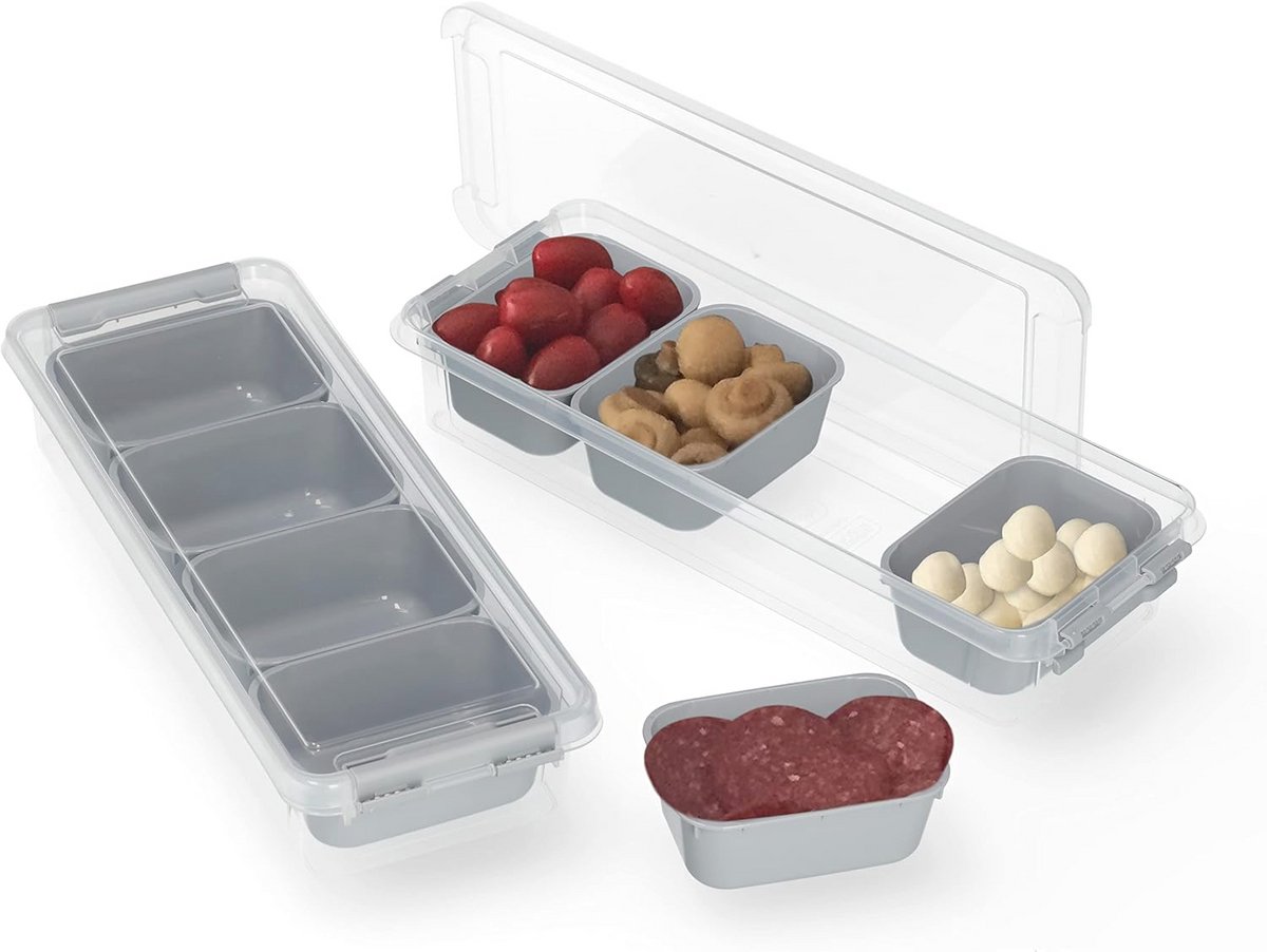 Stapelbare Ingrediëntencontainers Set van 2 met Inzetstukken en Deksels - Voedelveilige Opbergdozen voor Koelkast en Meal Prep