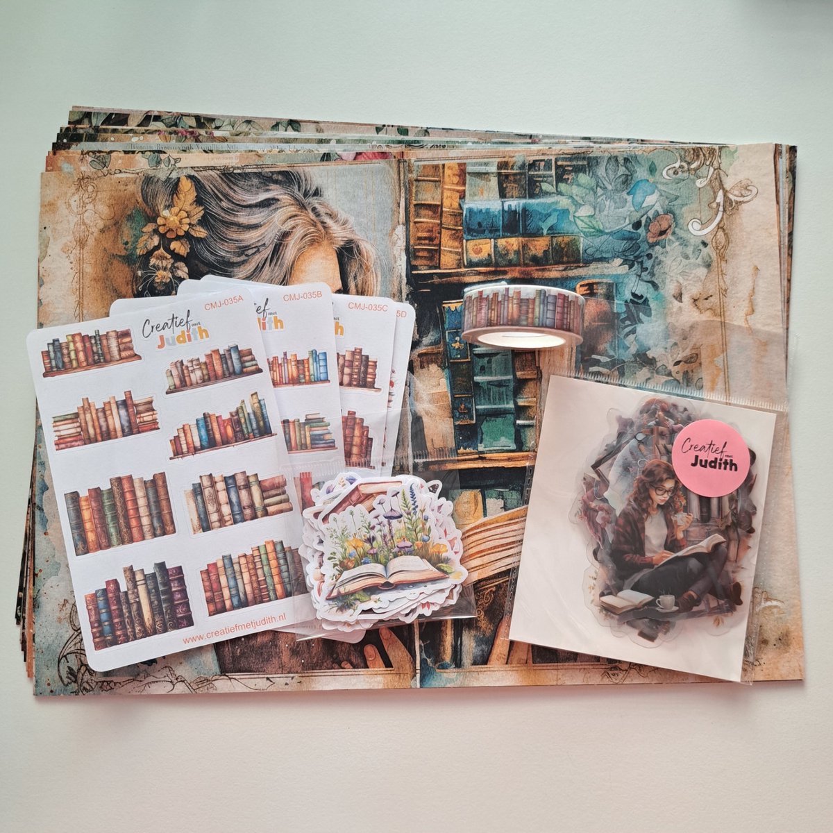 Bookworm journal set - stickers - papier - thema boeken - bullet journal stickers- washi tape - transparante stickers - scrapbook - knutsel bundel - hobbypakket - volwassenen en kinderen