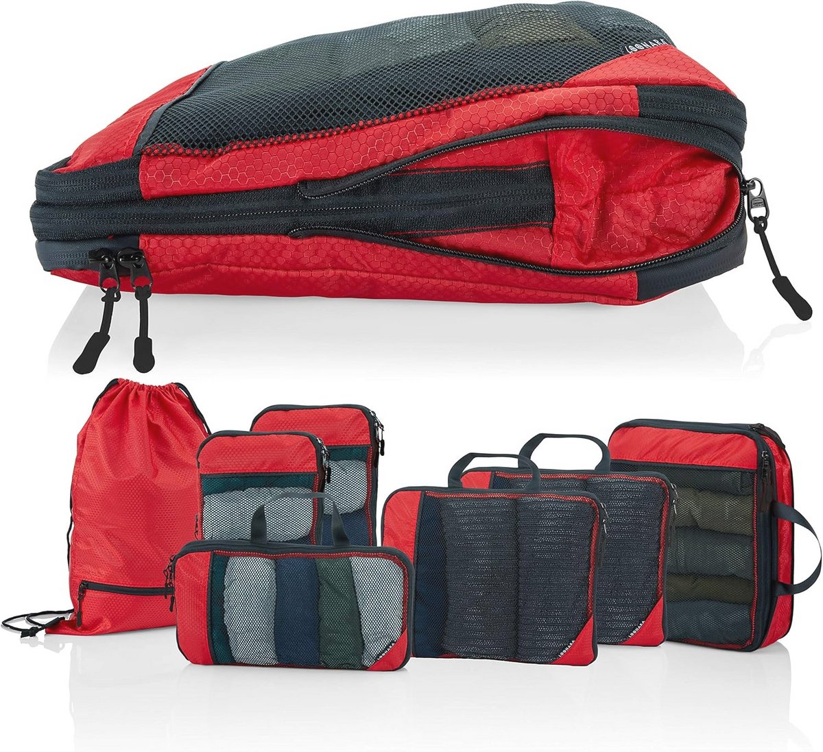 Compressieverpakkingskubussen voor Koffer en Rugzak - 7-delig, Rood, Ruimtebesparend en Duurzaam