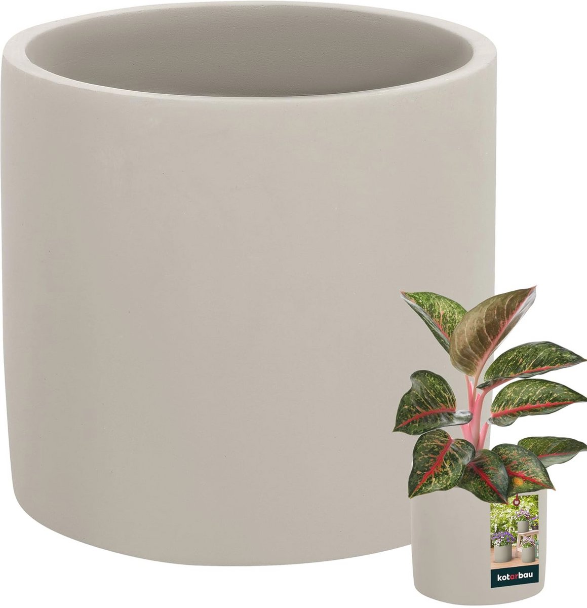 Grote Etnische Keramische Bloemenvaas Ø 16 cm H 15 cm - Betonlook