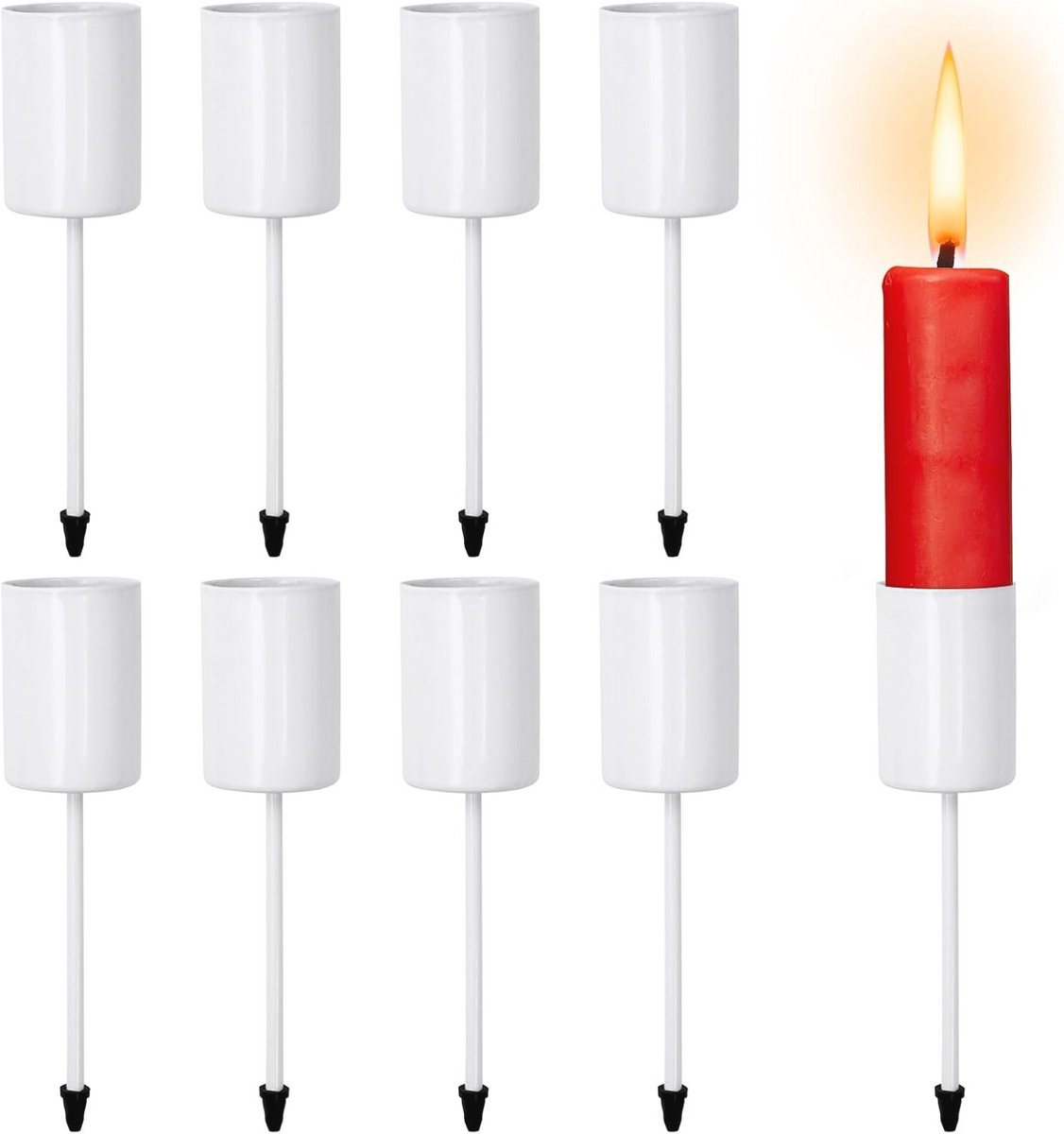 Kaarsenhouders Set van 8 - Adventskrans en Kaarsenstandaarden in Wit