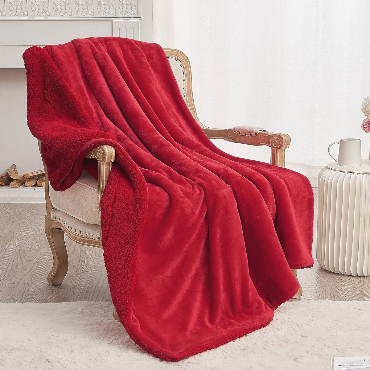 Klassieke Sherpa Deken - Rood en Tweezijdig - Extra Dikke Warme Woondeken van Fleece - 150 x 200 cm