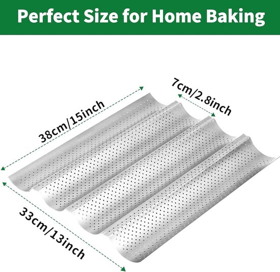 Geperforeerde Anti-aanbak Stokbroodpan 38 x 33 cm - 4-sleuven Baguette Pan voor Perfect Gebakken Brood — afbeelding 5