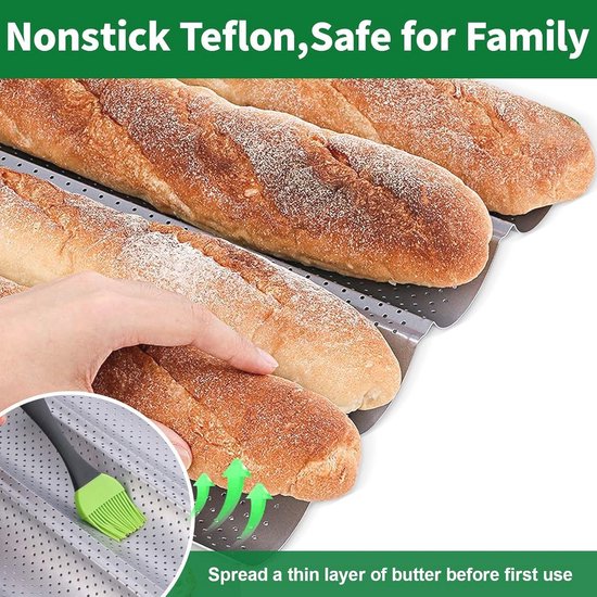 Geperforeerde Anti-aanbak Stokbroodpan 38 x 33 cm - 4-sleuven Baguette Pan voor Perfect Gebakken Brood — afbeelding 2