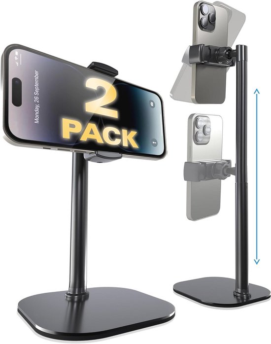 Wurycia Telefoonstandaard 2 Stuks – Volledig Aluminium, Verstelbare Hoek (270°) – Voor 4-11 Inch Telefoons En Tablets – Zilver En Zwart