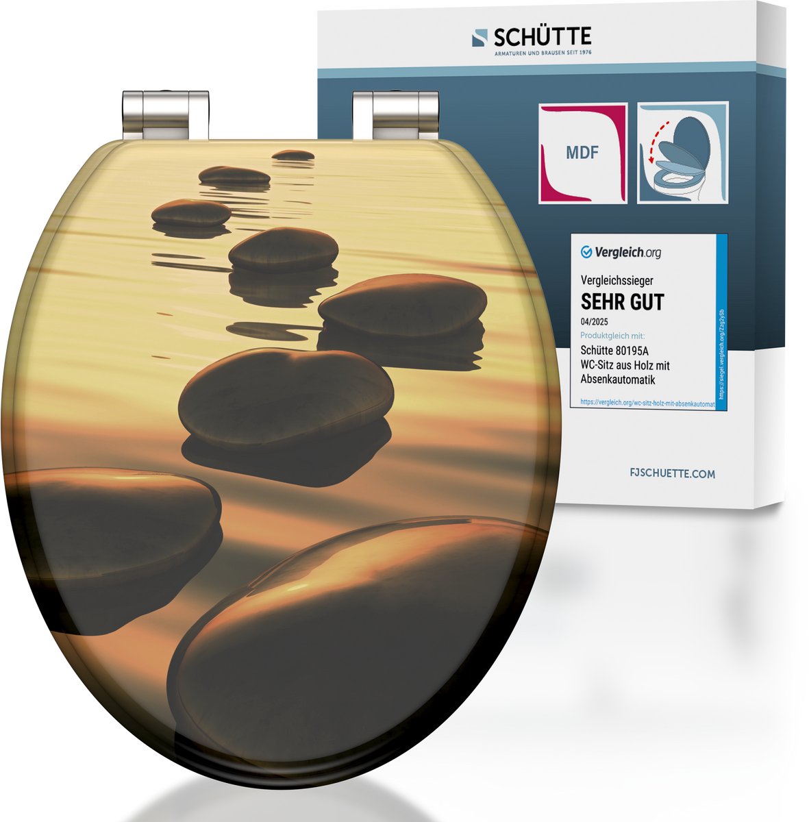SCHÜTTE WC-Bril 80127 SEA STONE - MDF-Hout - Soft Close - Verchroomde Scharnieren - Belastbaar tot 175 kg - Decor - 3-zijdige Print