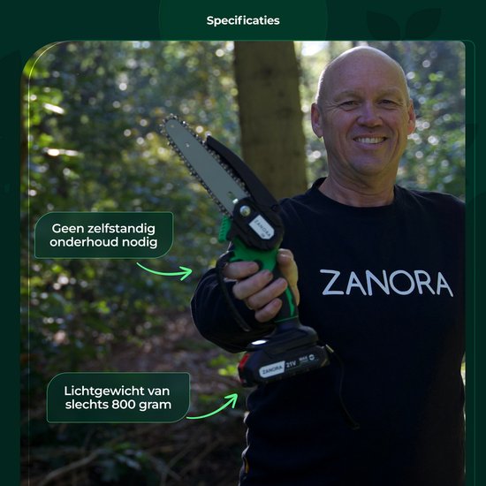 Zanora® Mini Kettingzaag 21V Inclusief 2 Led-Accu's - 15 cm Bladbreedte - Snoeizaag -Geschikt voor Makita Accu's - Inclusief 2 Kettingen - Takkenzaag van Zanora — afbeelding 5