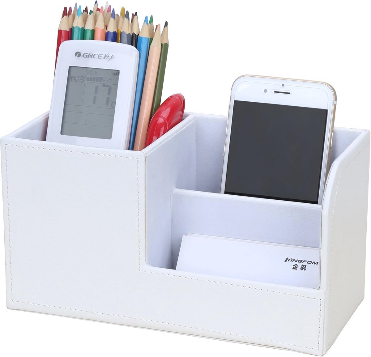 Multifunctionele bureau-organizer met 3 opbergvakken en pennenkoker (wit)