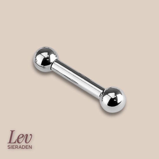Lev Sieraden - Piercing Barbell de couleur argentée - 2 x 10 mm Tige, 2 mm Épaisseur de filetage avec 5 mm Balles - Acier Chirurgical