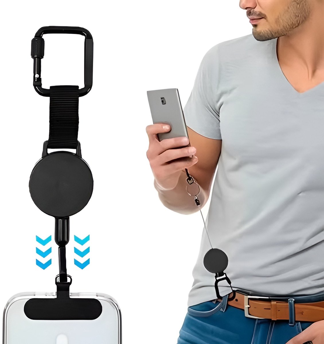Telefoonkoord, anti-diefstal, veiligheidslanyard voor smartphones en mobiele telefoons, outdoor smartphonedrager, valbestendig, voor wandelen, kamperen, luchthavenvergaderingen, zwart, Siehe