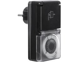 Q-Link Tijdklok - Randaarde - IP44 Spatwaterdicht - Vaste Ruiter - 48 Schakelmomenten - Minimale Schakeltijd 30 Minuten - Max. 16A (3500W) - Voor Binnen & Buiten - Zwart