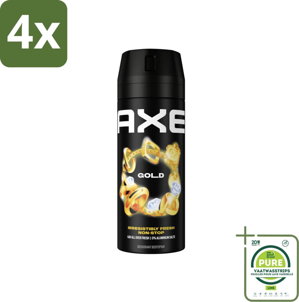 Axe Deodorant Bodyspray Gold 150 ml - Voordeelverpakking - 4 stuks - Deodorant - Axe