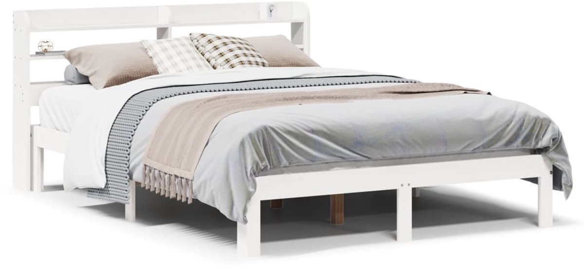 Tweepersoonsbed | Dubbelbed | Volwassenenbed | Bedframe met hoofdeinde zonder matras 160x200 cm wit