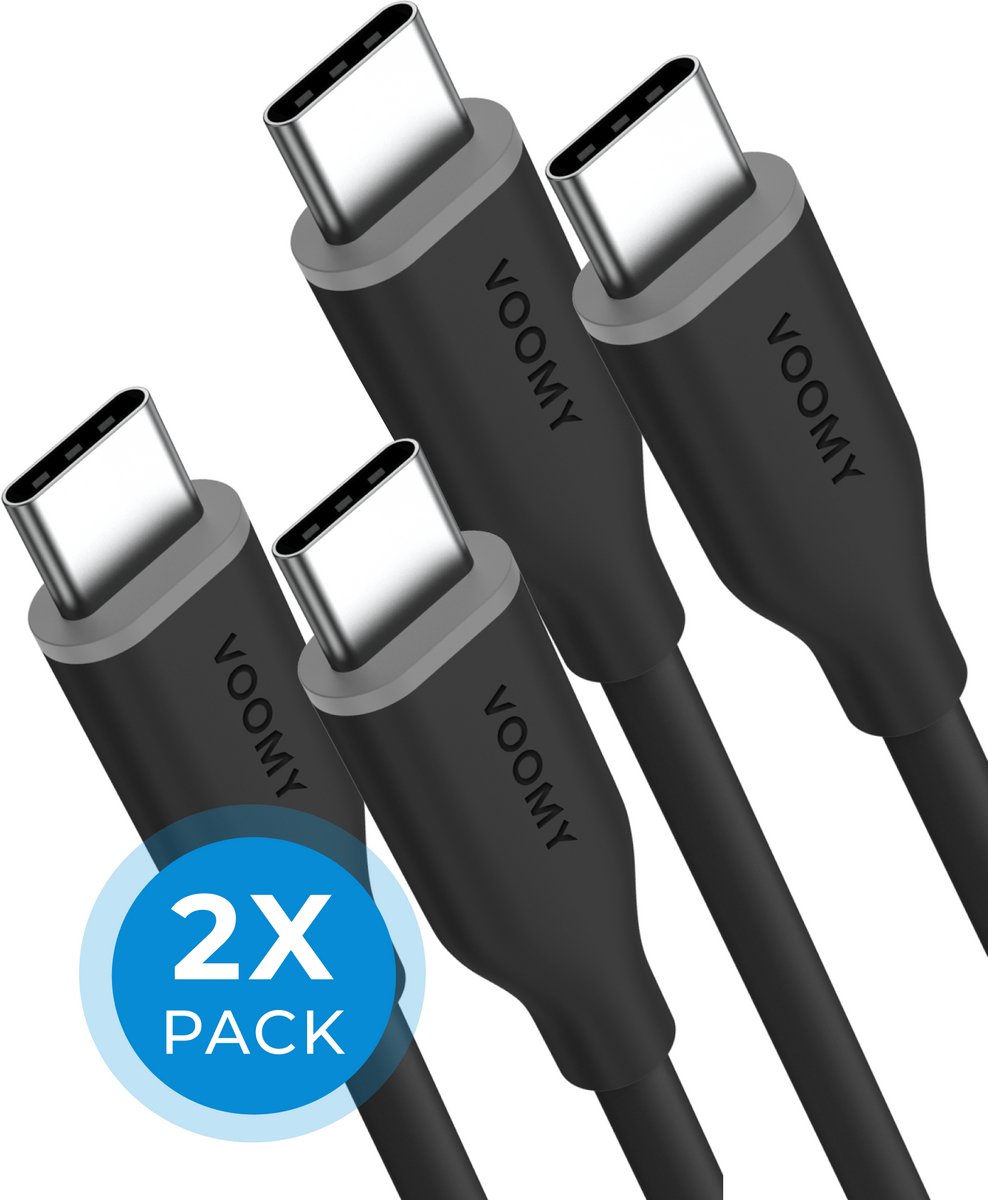 Voomy USB C Kabel 60W - 2 Stuks, 1 Meter - USB-C naar USB-C Oplaadkabel - Fast Charging - Universeel - Geschikt voor Telefoon, Laptop en Tablet - Zwart