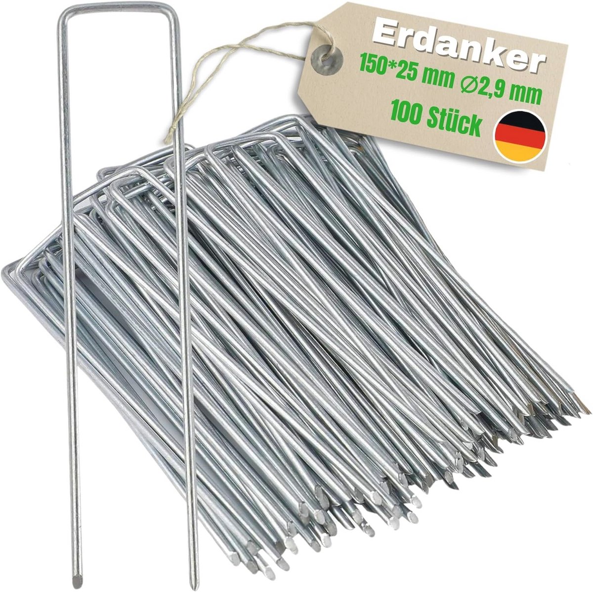 Anti-roest grondankers voor tuin en kamperen – Stevige bevestigingsankers 150 x 25 mm – Set van 100 stuks