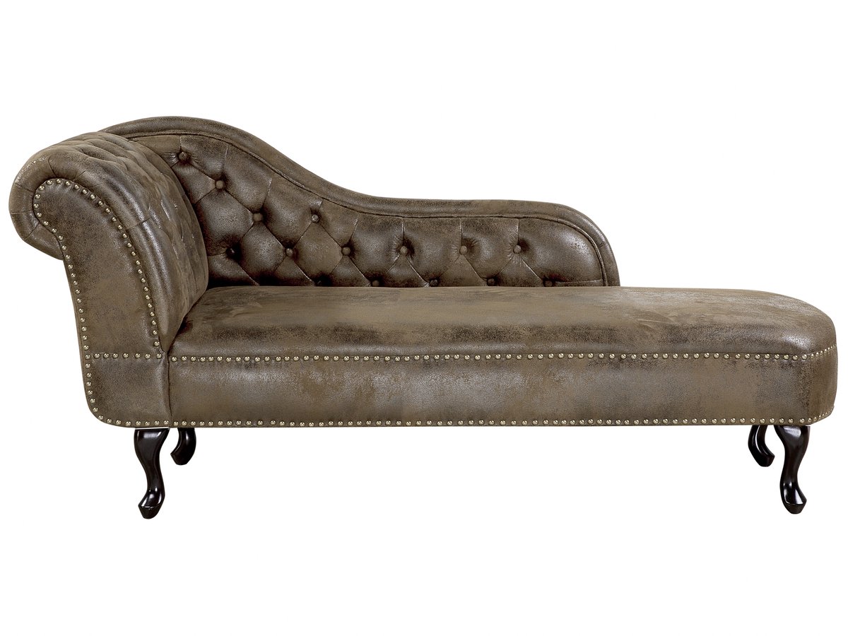 Beliani NIMES - Chaise longue - Donkerbruin - Linkerzijde - Kunstsuède