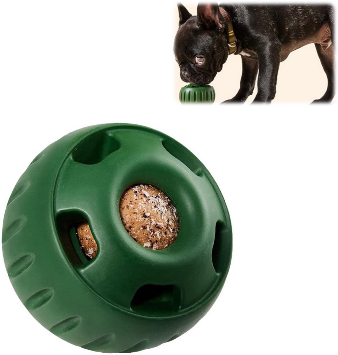 1 x Voerbal - Slow Feeding Ball - Siliconen - Geschikt voor puppy's en katten - Bijtspeeltje voor tandjes - Voor gebruik binnenshuis - Dierbenodigdheden - Groen