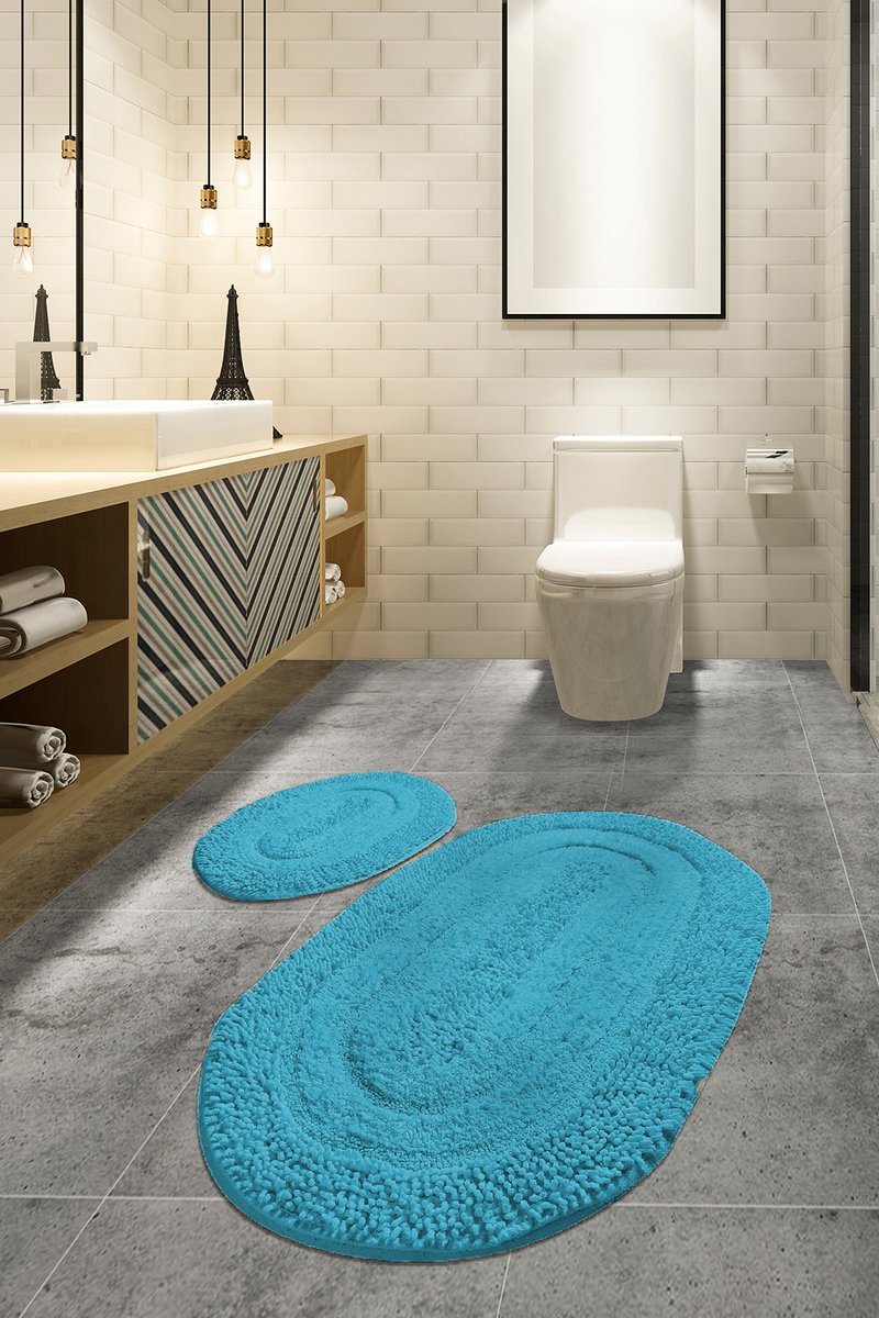 Bosdela badkamermatten, wasbaar, zacht en comfortabel – toiletmat + badmat – ideaal voor badkamer en toilet, met 60x100 cm + 50x60 cm Mintgroen (Set van 2)