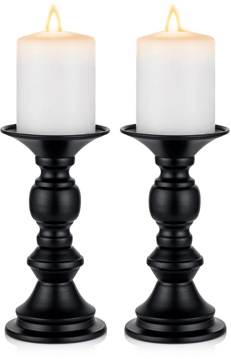 2 stuks - Kandelaars - Metalen kandelaars - Geschikt voor bruiloften en woondecoratie - Minimalistisch - Smeedijzeren kandelaars - Romantische tafellampen - zwart