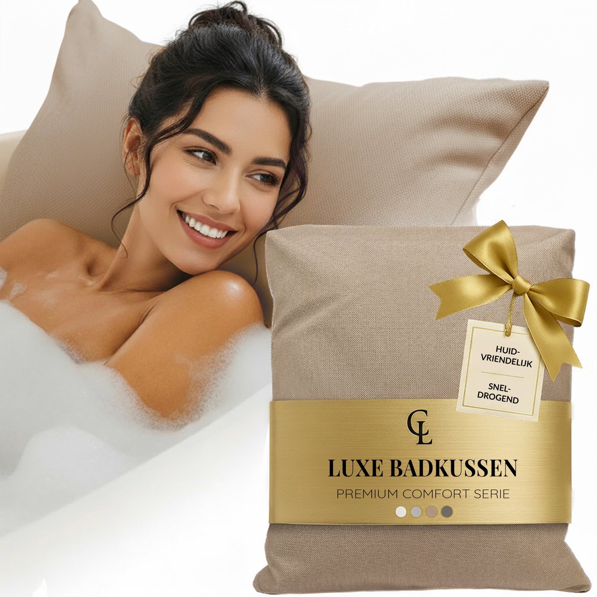 Badkussen – Luxe badkussens voor in bad – Dik en comfortabel Spa Kussen voor Hoofd, Hek en Rug – Hoofdsteun bad voor een spa ervaring thuis – Wasbare snel drogende Nekkussen Bad – Badkussen Zand