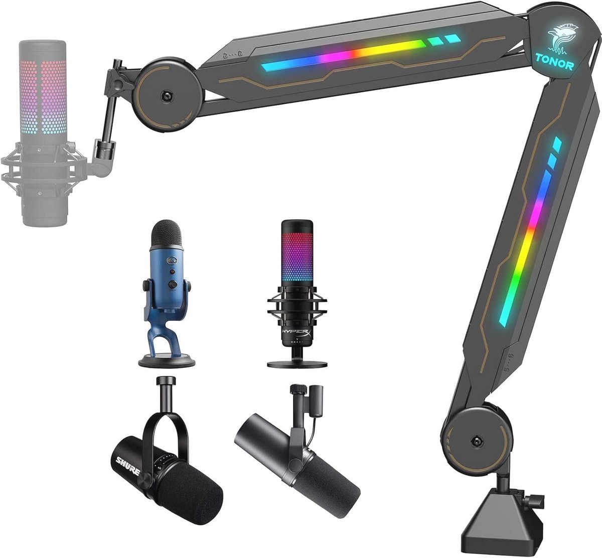 Verstelbare Microfoonstandaard met RGB Verlichting voor Gaming, Streaming en Podcasting