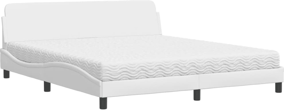 Tweepersoonsbed | Dubbelbed | Volwassenenbed | Bed met matras "Dover" kunstleer wit 180x200 cm