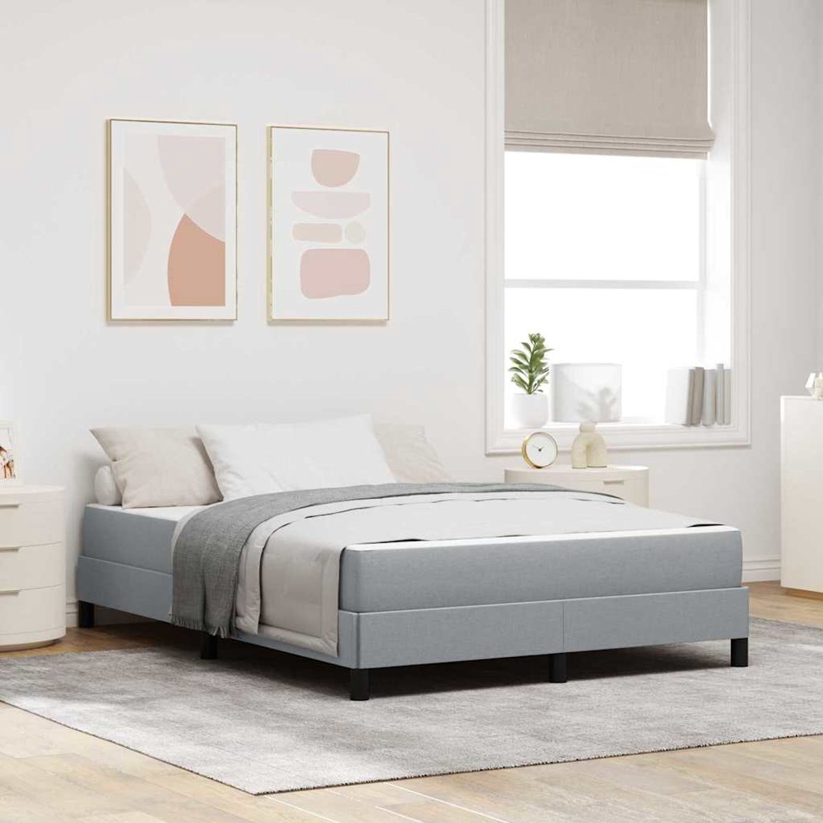 Tweepersoonsbed | Dubbelbed | Volwassenenbed | Boxspring bed met matras Lichtgrijs 140 x 190 cm Stof