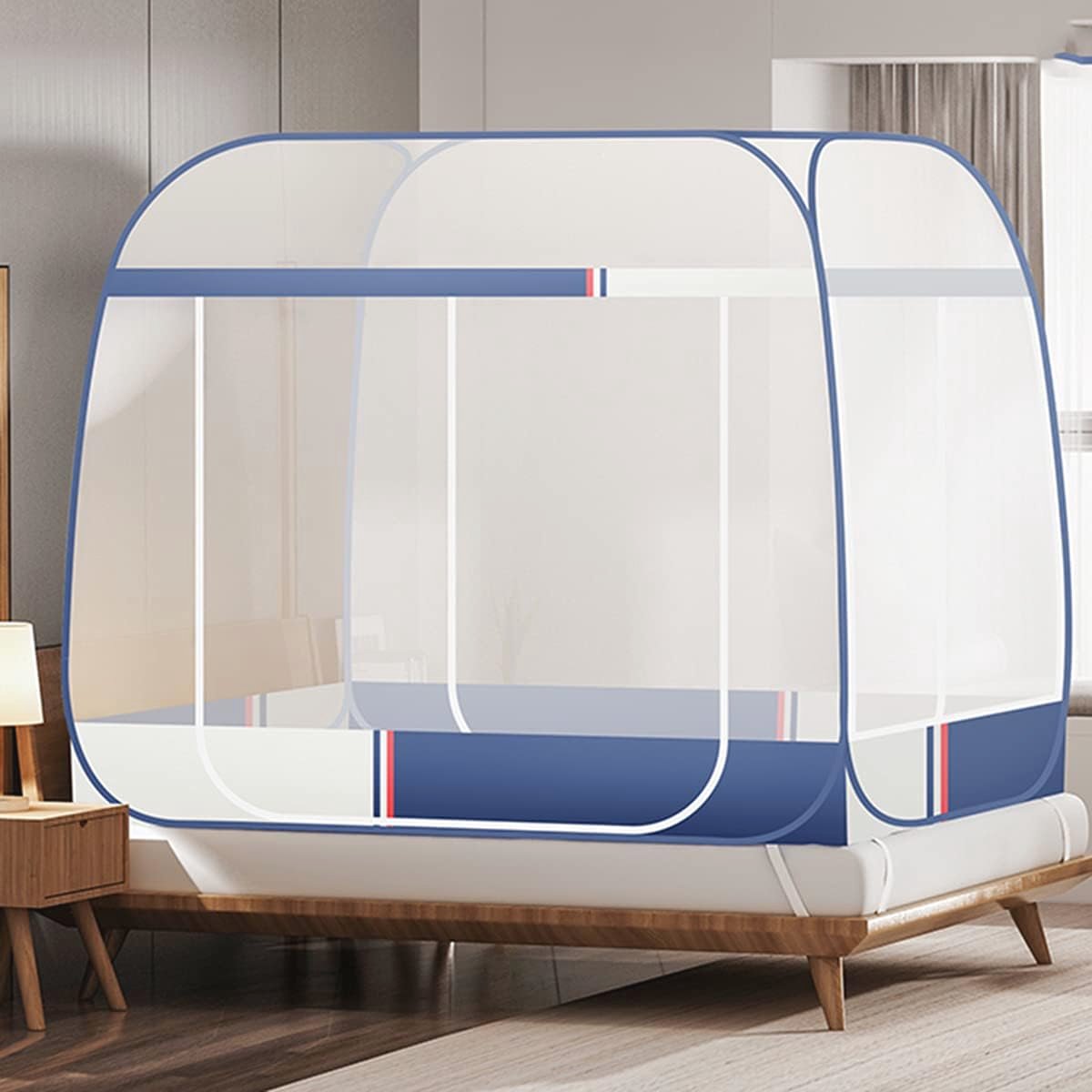 Pop-up Klamboe voor Bed - Draagbare Tent voor Buitenactiviteiten, Opvouwbare Dubbele Deuren voor Kinderen en Volwassenen, 1150x195x155cm