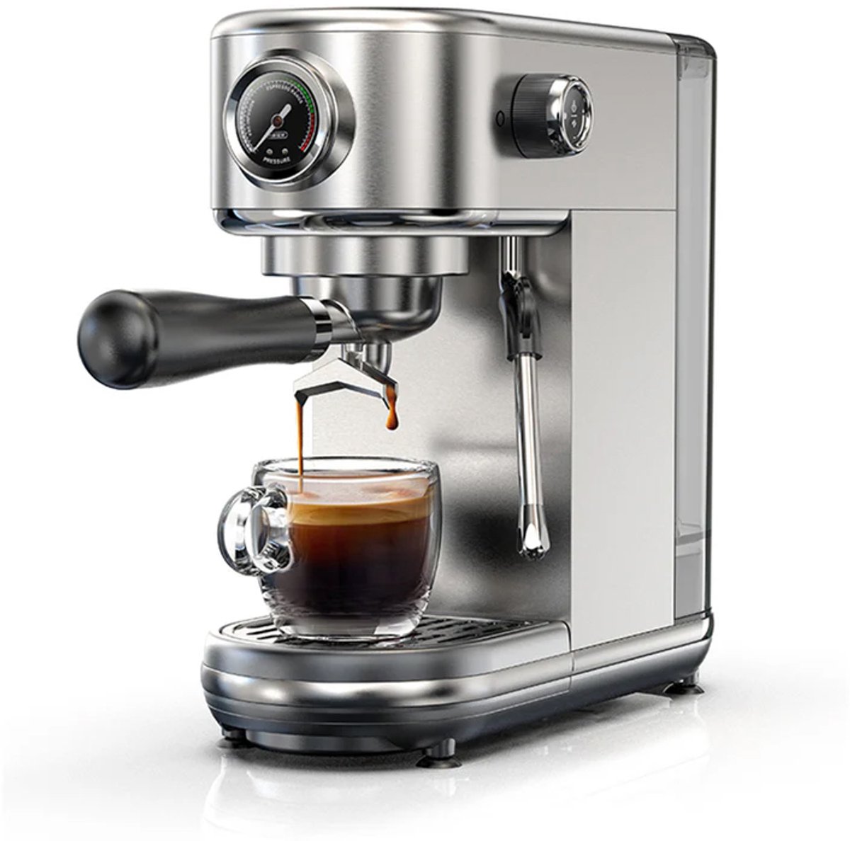 HiBREW H10B Halfautomatische Espressomachine – 20 Bar – Met Stoompijpje – 1,3L Afneembaar Reservoir – zilver