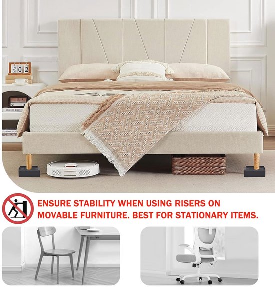 Verstelbare Meubelverhogers voor Bed, Tafel en Bank - Zware Steun 1 lbs (4 Stuks, Zwart) van Merkloos — afbeelding 5