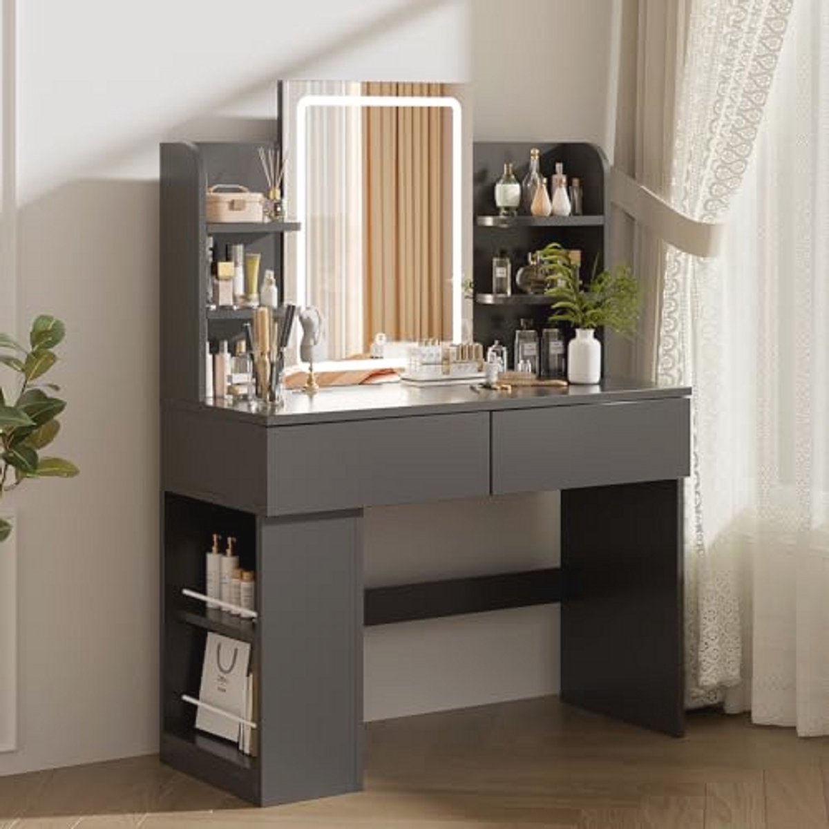 Moderne Kaptafel met Verstelbare LED Verlichting en Grote Spiegel