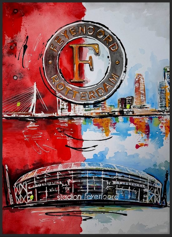 Feyenoord F Skyline Rotterdam Metalen Wandbord, Maat:20x30 cm - Sport-Voetbal-F1-Racing-MotoGP-Werkplaats-Garage-Classic Cars-Man Cave-Wandbord Mancave-Kroeg decoratie-Tekstbord-Metalen wanddecoratie