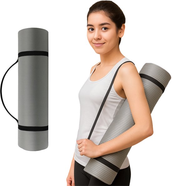Endless NBR XL Yogamat 190x100x1 cm – Extra Dikke Antislip Fitnessmat met Draagriem – Grote Zachte Sportmat voor Yoga, Pilates, Fitness, Stretching & Gymnastiek – Comfortabele Trainingsmat voor Thuis & Gym – Grijs