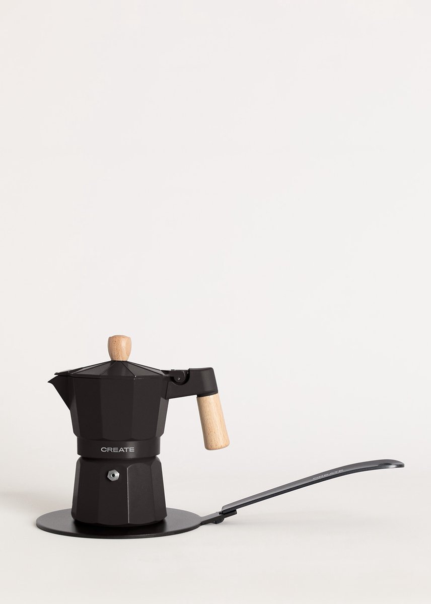 CREATE - Italiaanse koffiezetter - Zwart - Met inductieadapter - 6 kopjes / 350ml - THERA MOKA RETRO