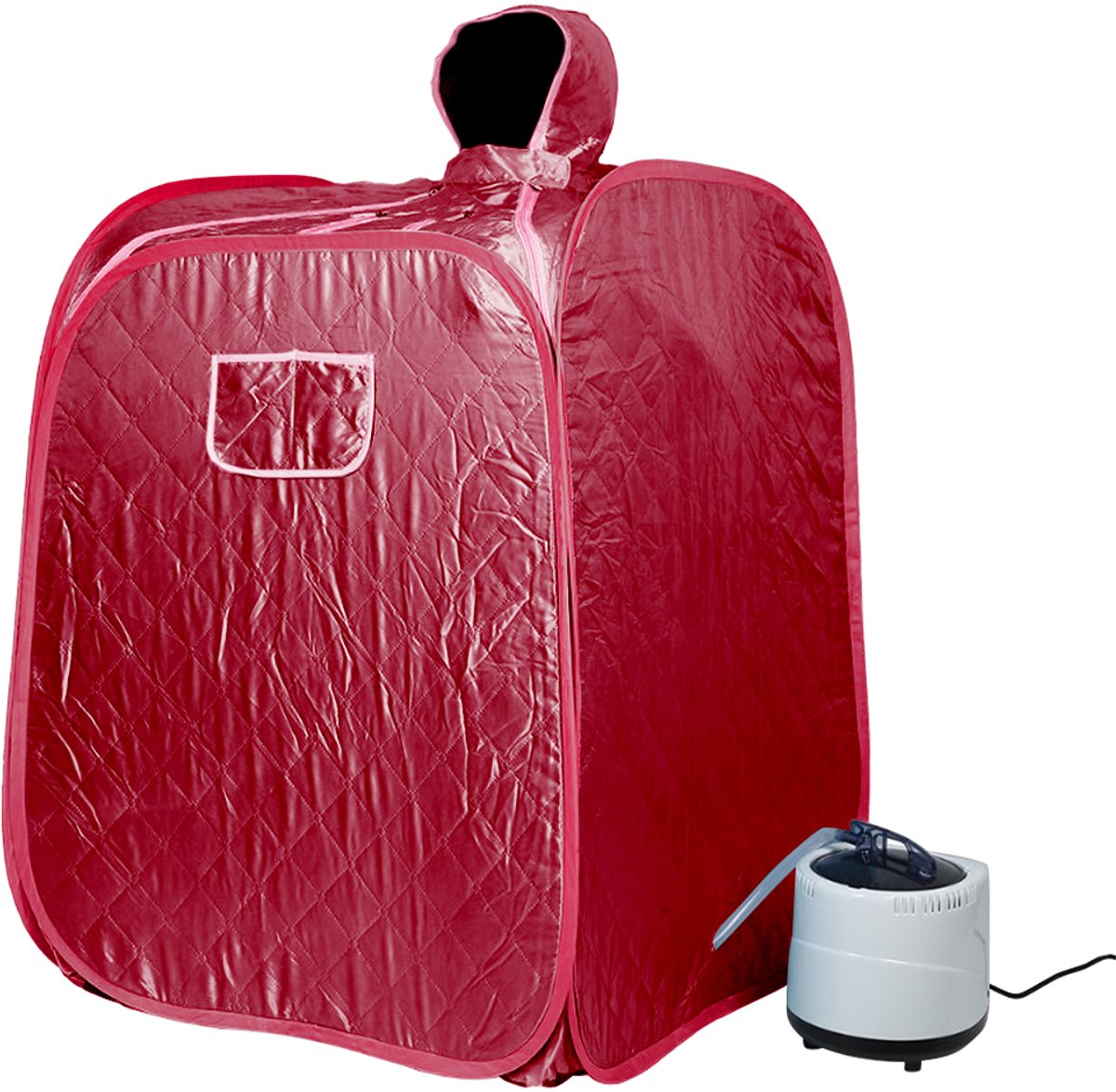 PIPIPOXER-Mobiele stoomsauna voor 1 persoon, thuissauna, warmtecabine, saunacabine, zitsauna, 2,5L, 1000W, rood