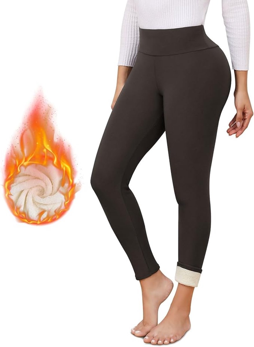Thermische leggings voor dames, gevoerd, dikke thermische legging, wollige hoge taille, ondoorzichtig, sportlegging voor de winter, warme fleece legging , donkergrijs , maat S