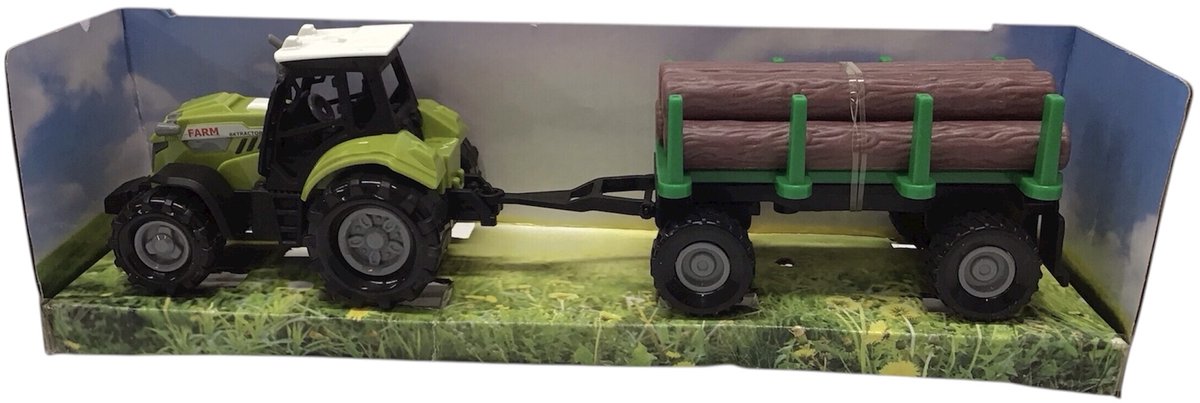 VROOM Farm Truck Tractor met Oplegger met Palen lengte 26 cm traktor met licht en geluid