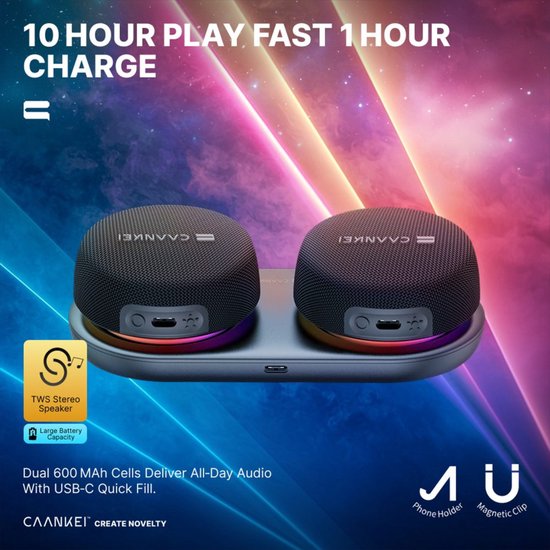 Caankei Draadloze Bluetooth Speaker - Speaker met RGB licht - Stereogeluid - met Magneet - Met Telefoonhouder van Merkloos — afbeelding 5