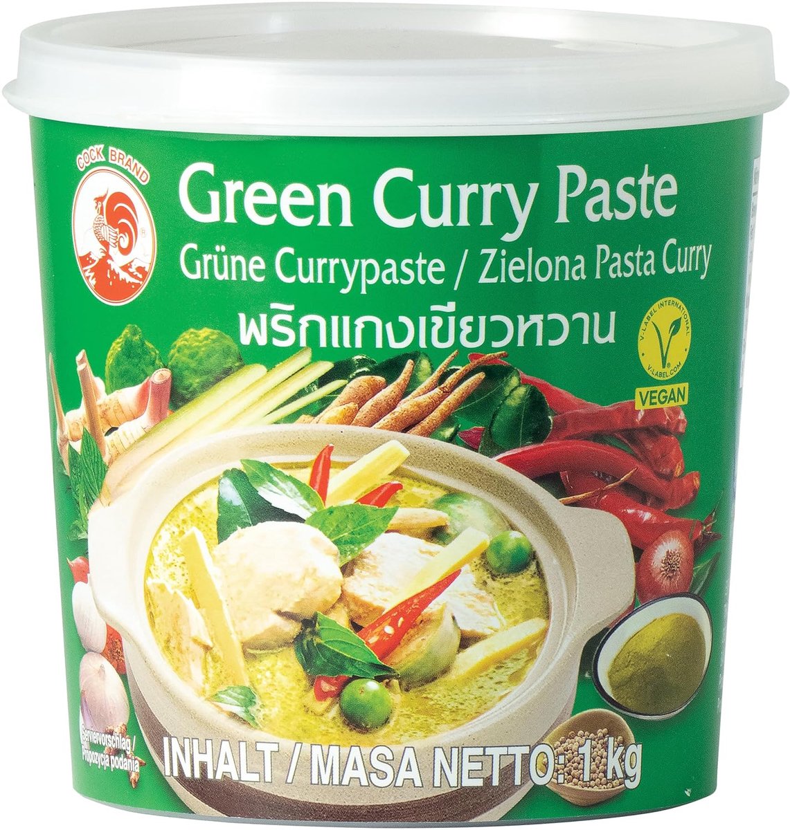 Cock Groene Curry Pasta 1 kg - Authentieke Thaise Kruidenpasta | Pittig, Vegan & Glutenvrij | Voor Curry’s, Wok & Marinades | Zonder Kleurstoffen of Conserveermiddelen met Kajal Sticker