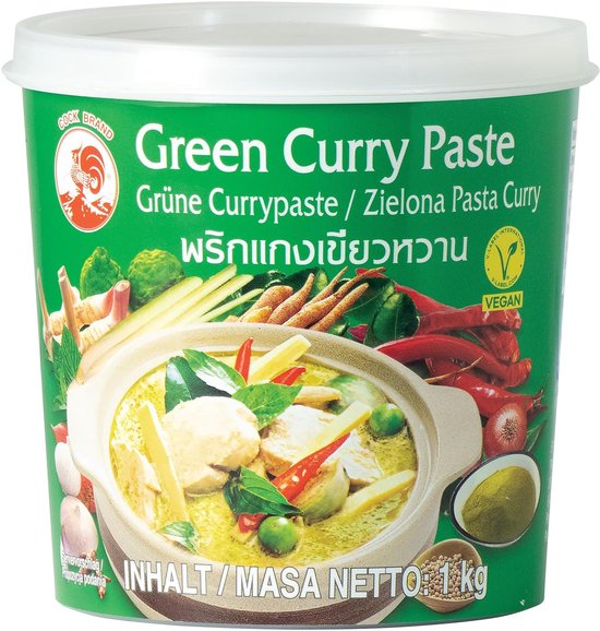 Cock Groene Curry Pasta 1000 g - Authentieke Thaise Kruidenpasta | Pittig, Vegan & Glutenvrij | Voor Curry’s, Wok & Marinades | Zonder Kleurstoffen of Conserveermiddelen met Kajal Sticker