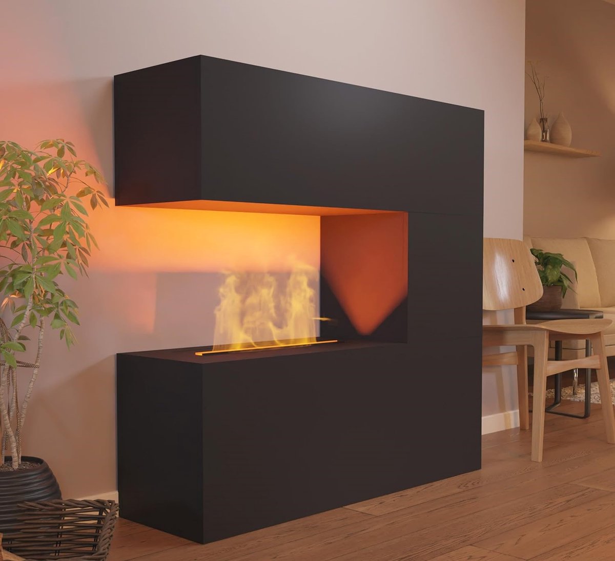 Waterdamp Staande Elektrische Haard TasalFurniture “Schiller Glow” – Realistische 3D LED Vlammen, Knisperend Houtgeluid, Vrijstaand Modern Design, Inclusief Afstandsbediening, 120x120x37 cm, Zwart, Opti-Myst® Technologie
