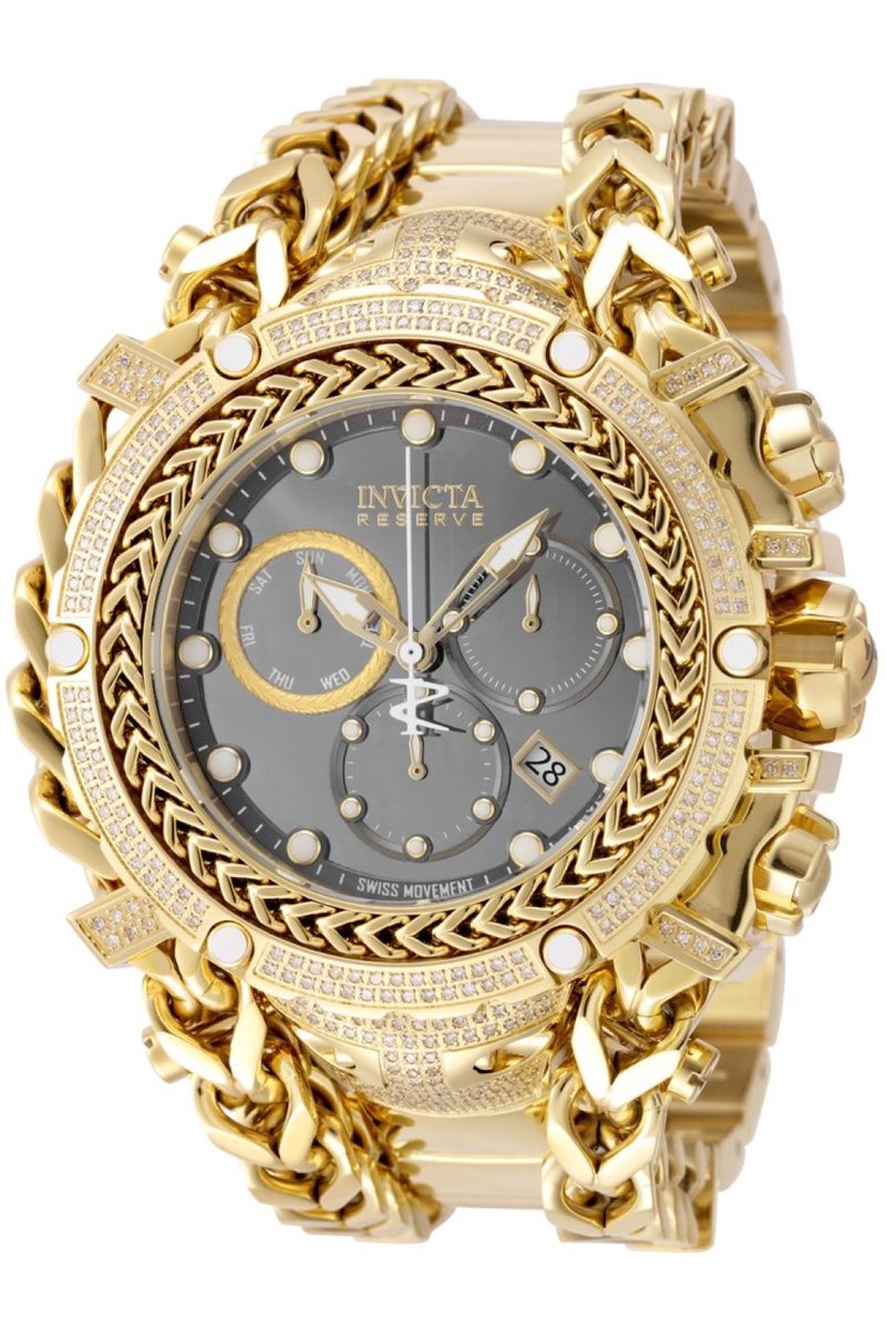 Invicta Gladiator 48420 Heren Horloge - Waterdicht - Analoog - Quartz Uurwerk - Roestvrij Staal met grijze Wijzerplaat - 58mm - Met 416 diamanten