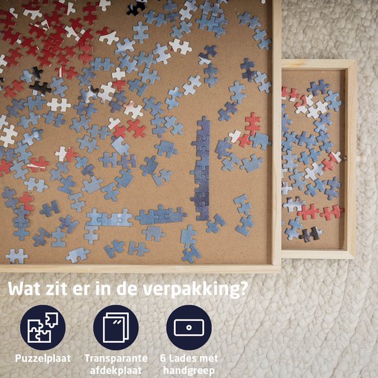 BREND BR-2217 Puzzelplaat voor 1500 Puzzelstukjes met 6 Lades – Puzzelbord met Opbergsysteem - Puzzelmat van Hout – Puzzeltafel inclusief Afdekplaat