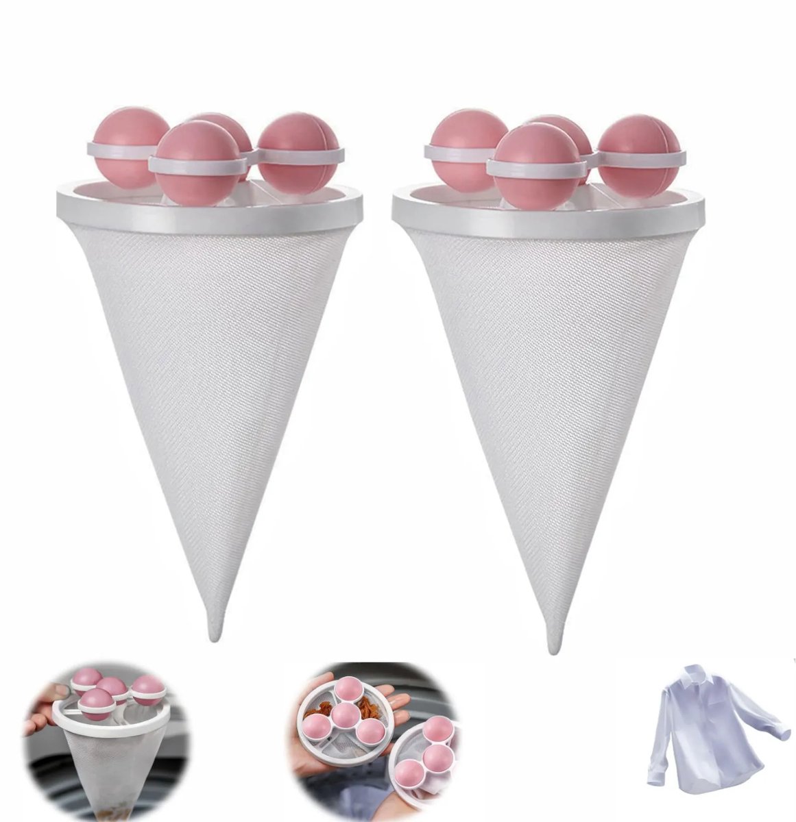 2 stuks - Haarfilterzak - Wasmachine pluizenfilterzak - Huishoudelijke ontharings- en opvangtool - Wasmachine pluizenopvangzak - Herbruikbare schoonmaaknetzak - Huisdier pluizenfilterzak - Wasmachine compatibel (roze)