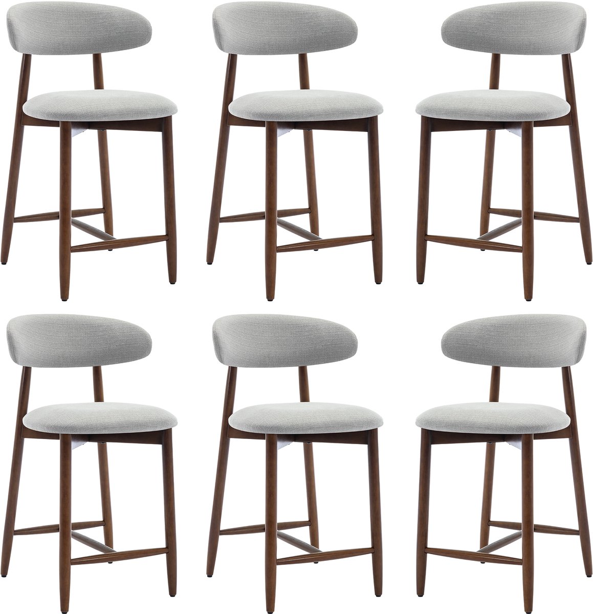 COLAMY Barkrukken set van 6 - keukenbarstoelen met rugleuning - Barstoel houten poten - lichtgrijs