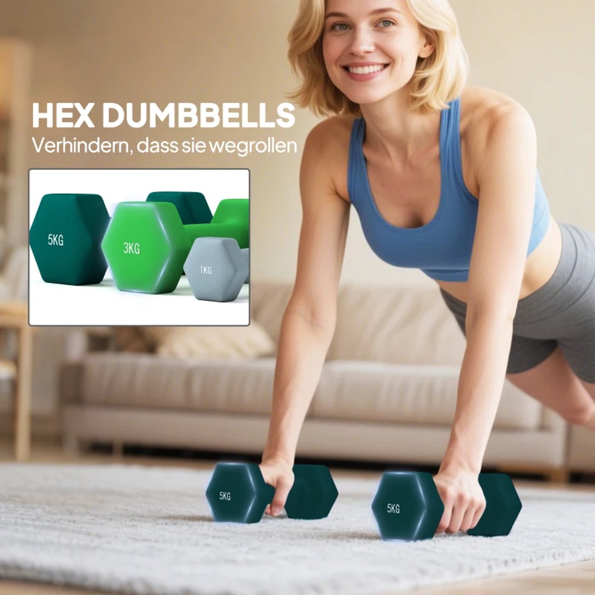 Halterset met Halterstandaard - Dumbells - Gewichten - Dumbells set van 6 Halters - Gewichten Fitness - 2 x 1 kg, 2 x 3 kg, 2 x 5 kg - Halter set voor Krachttraining, Workout, Gym thumbnail 7