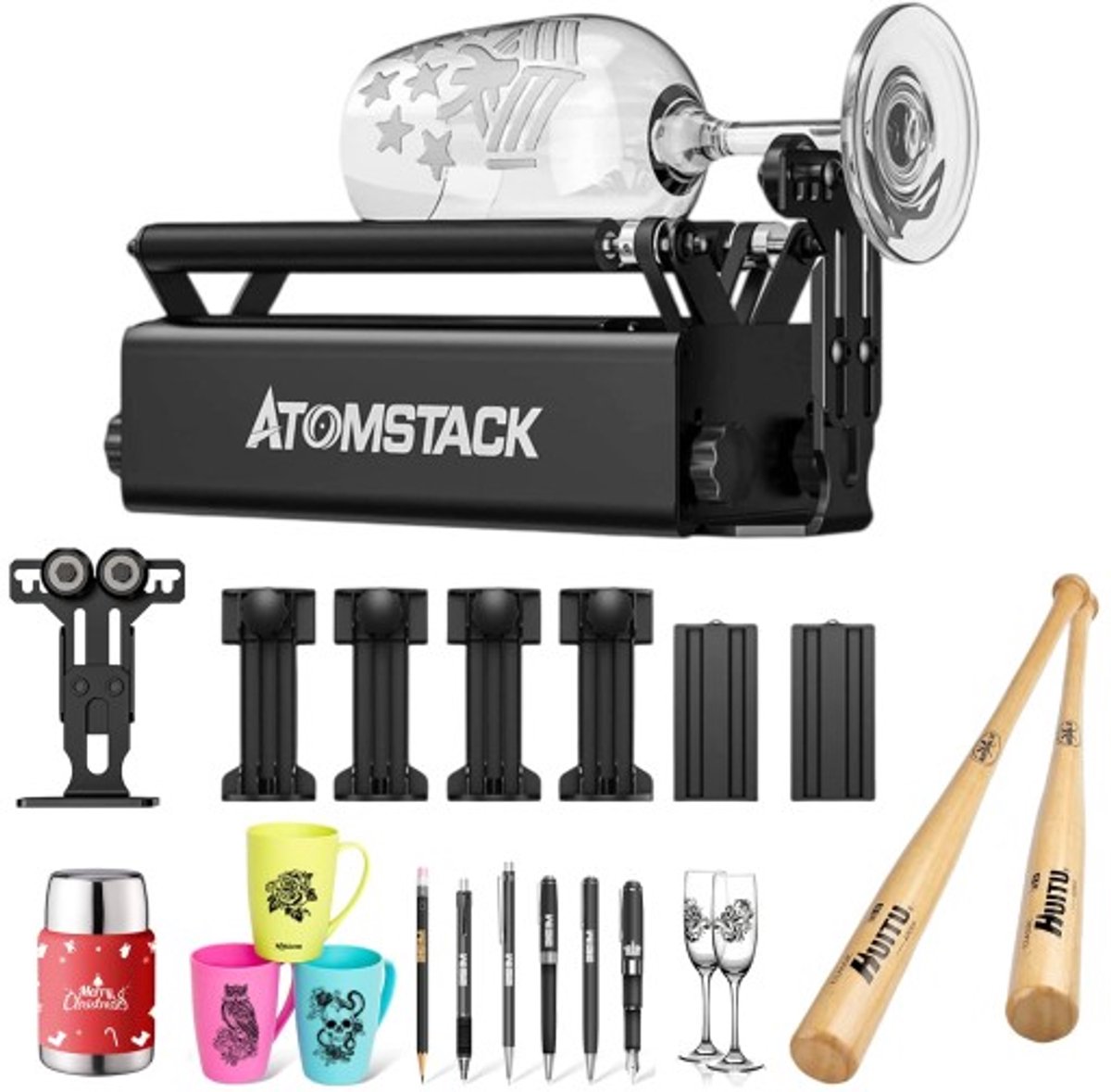 ATOMSTACK R3 Pro – Rolka Obrotowa do Grawerki Laserowej – 360° Rotary Attachment – Do Kubków / Butelek / Szklanek