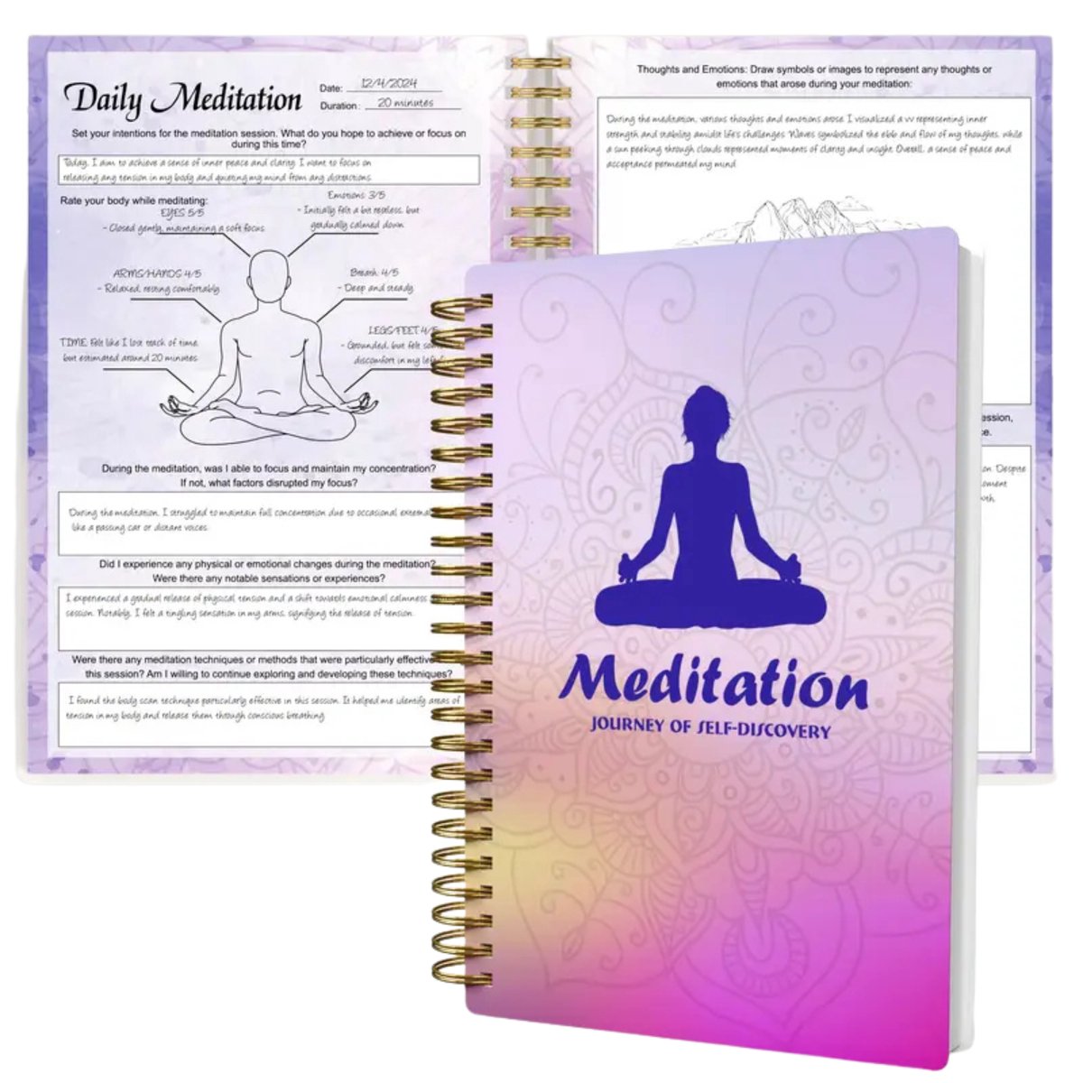 Meditatie Leerboek - Dagboek voor Persoonlijke Groei & Mindfulness - A5 Reflectie Notitieboek met Waterbestendige Kaft - Spiritueel Zelfreflectie Boek voor Vrouwen & Mannen - Dagelijkse Dankbaarheid & Inspiratie - Twin-Wire Binding